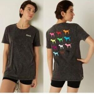 Victoria's Secret Pink Logo Dog Oversized T-Shirt Distressed Gray NWT
